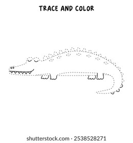 Crocodile coloring pages for kids. Trace and color crocodile. Crocodile animal flashcard game activity and education for kids. Kindergarten and preschool worksheets printable for kids. 