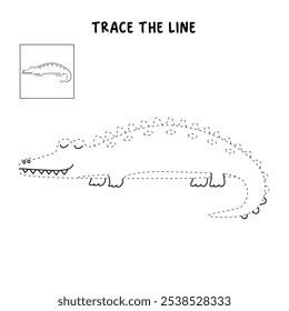 Crocodile coloring pages for kids. Trace and color crocodile. Crocodile animal flashcard game activity and education for kids. Kindergarten and preschool worksheets printable for kids. 