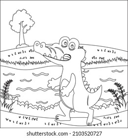 Crocodile Coloring Pages With Line Art Design Hand Drawing Sketch Vector illustration For Adult And Kids Coloring Book