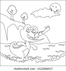 Crocodile Coloring Pages With Line Art Design Hand Drawing Sketch Vector illustration For Adult And Kids Coloring Book
