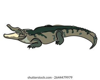 Crocodile in continuous line drawing on a white background.