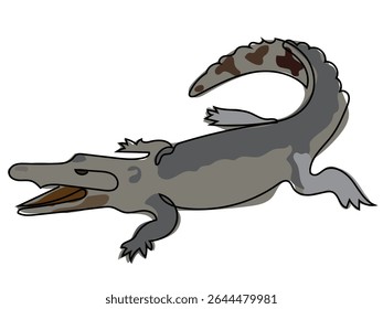 Crocodile in continuous line drawing on a white background.