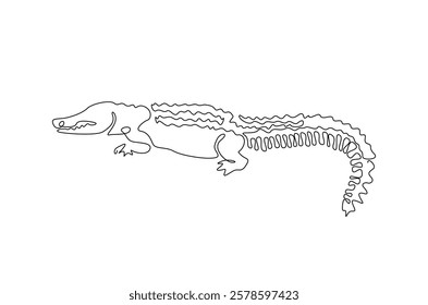 Crocodile in continuous one line drawing. Single line art draw of Alligator. Editable vector.