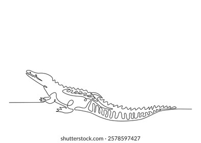 Crocodile in continuous one line drawing. Single line art draw of Alligator. Editable vector.