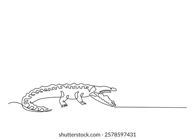 Crocodile in continuous one line drawing. Single line art draw of Alligator. Editable vector.