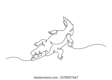 Crocodile in continuous one line drawing. Single line art draw of Alligator. Editable vector.