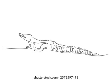 Crocodile in continuous one line drawing. Single line art draw of Alligator. Editable vector.