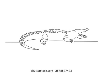 Crocodile in continuous one line drawing. Single line art draw of Alligator. Editable vector.