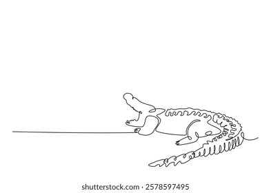 Crocodile in continuous one line drawing. Single line art draw of Alligator. Editable vector.