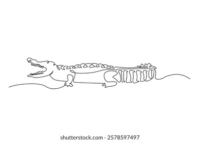 Crocodile in continuous one line drawing. Single line art draw of Alligator. Editable vector.