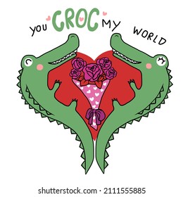 Crocodile couple , you croc my world cartoon vector illustration