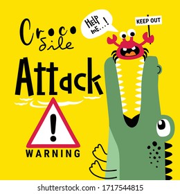 crocodile and crab funny animal cartoon,vector illustration