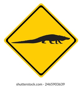 Crocodile Crossing Warning Sign Symbol, Lizard Silhouette, alligator crossing, animal in the road, warning sign,Traffic Sign , Vector, symbol, transport icon,roadsign, wild animal
