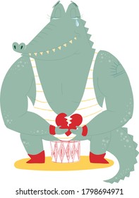 crocodile crying and holding a broken heart