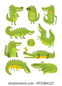 Crocodile Cute Character In Different Poses Childish Stickers