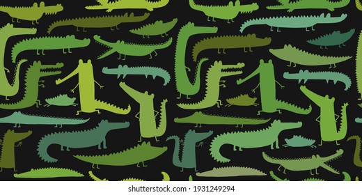 Crocodile Cute Characters. Childish Style. Seamless Pattern for your design. Vector illustration