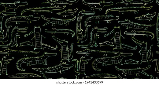 Crocodile Cute Characters. Childish Style. Seamless Pattern for your design