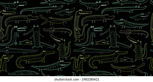 Crocodile Cute Characters. Childish Style. Seamless Pattern for your design