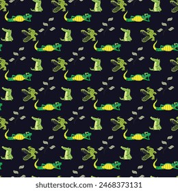 Crocodile cute green and blue kids pattern design