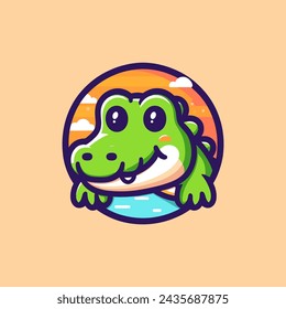 Crocodile Cute Mascot Logo Illustration Chibi Kawaii is awesome logo, mascot or illustration for your product, company or bussiness