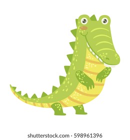 Crocodile Cute Toy Animal With Detailed Elements Part Of Fauna Collection Of Childish Vector Stickers