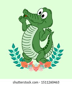 crocodile cute vector, doodle art, editable and detailed