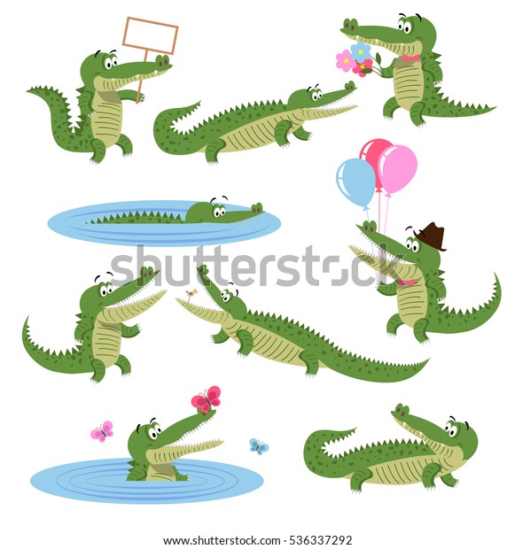 Animations Quotidiennes De Crocodiles Drole Predateur Image Vectorielle De Stock Libre De Droits