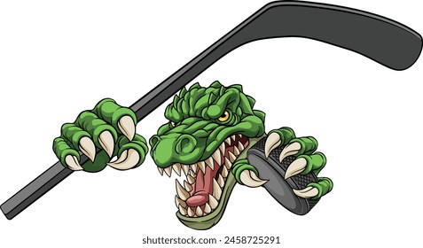 A crocodile, dinosaur or alligator lizard hockey sports mascot 