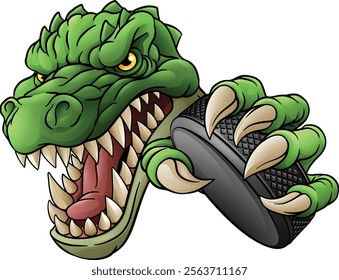 A crocodile, dinosaur or alligator lizard hockey sports mascot 