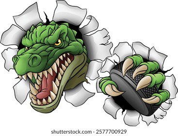 A crocodile, dinosaur or alligator lizard hockey sports mascot 