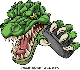 A crocodile, dinosaur or alligator lizard hockey sports mascot 