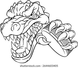 A crocodile, dinosaur or alligator lizard hockey sports mascot 