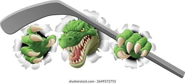 A crocodile, dinosaur or alligator lizard hockey sports mascot 