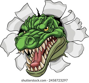 A crocodile, dinosaur or alligator lizard mean angry cartoon sports mascot 