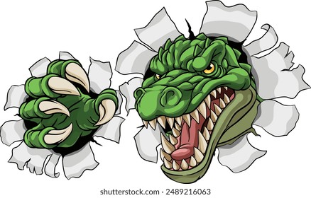 A crocodile, dinosaur or alligator lizard mean angry cartoon sports mascot 