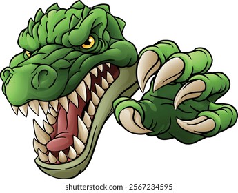 A crocodile, dinosaur or alligator lizard mean angry cartoon sports mascot 