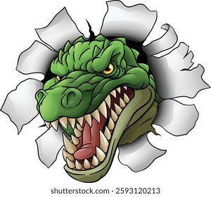 A crocodile, dinosaur or alligator lizard mean angry cartoon sports mascot 