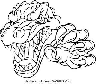 A crocodile, dinosaur or alligator lizard mean angry cartoon sports mascot 