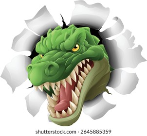 Um crocodilo, dinossauro ou lagarto de jacaré significa mascote de esportes de desenhos animados raivosos 