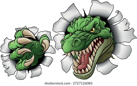 Um crocodilo, dinossauro ou lagarto de jacaré significa mascote de esportes de desenhos animados raivosos 
