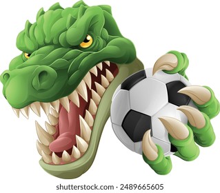 Un cocodrilo, dinosaurio o lagarto lagarto de fútbol mascota deportiva de fútbol 