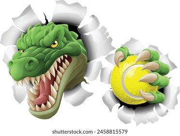 A crocodile, dinosaur or alligator lizard tennis sports mascot 