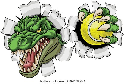 A crocodile, dinosaur or alligator lizard tennis sports mascot 