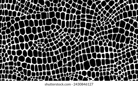 Crocodile, dinosaur and snake reptile skin pattern of animal leather, vector background. Abstract black and white crocodile or snake skin texture pattern of python, alligator or snakeskin lizard print