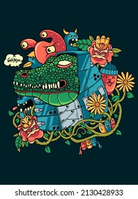 crocodile doodle vector print illustration