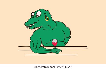 crocodile drink cartoon character vector illustration