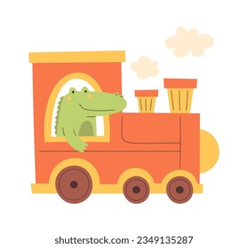 Crocodile Driving The Train Vector Illustration