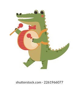 crocodile with drum icon isolated design