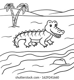 Crocodile. Educational children game. Coloring book. 