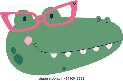 Cara De Cocodrilo Con Gafas Ilustración vectorial